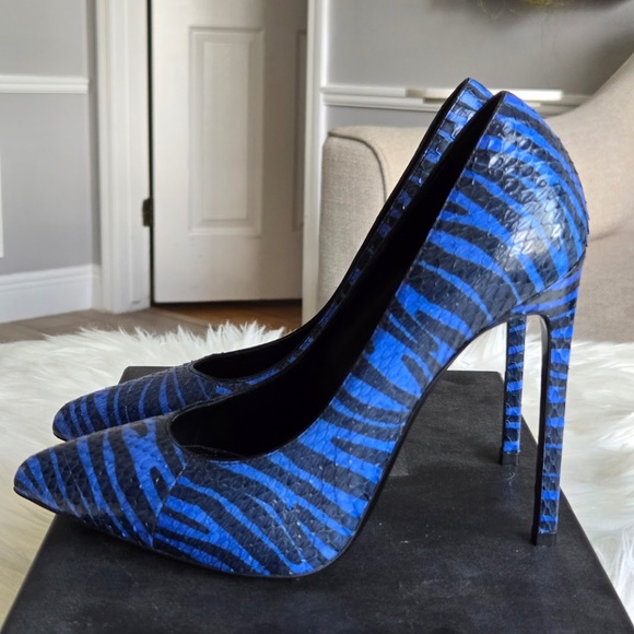 Saint Laurent Python-Embossed Zebra Print Pumps - Picture 1 of 5